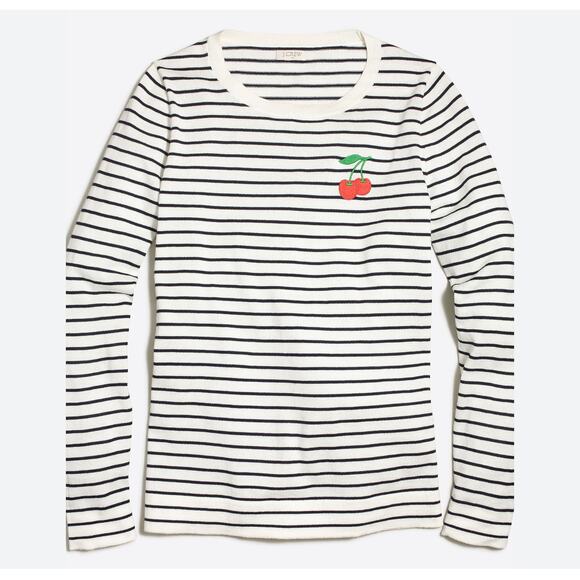 J. Crew Sweaters - J. Crew Women's Embroidered Cherry Striped Teddie Sweater Black White Size XS